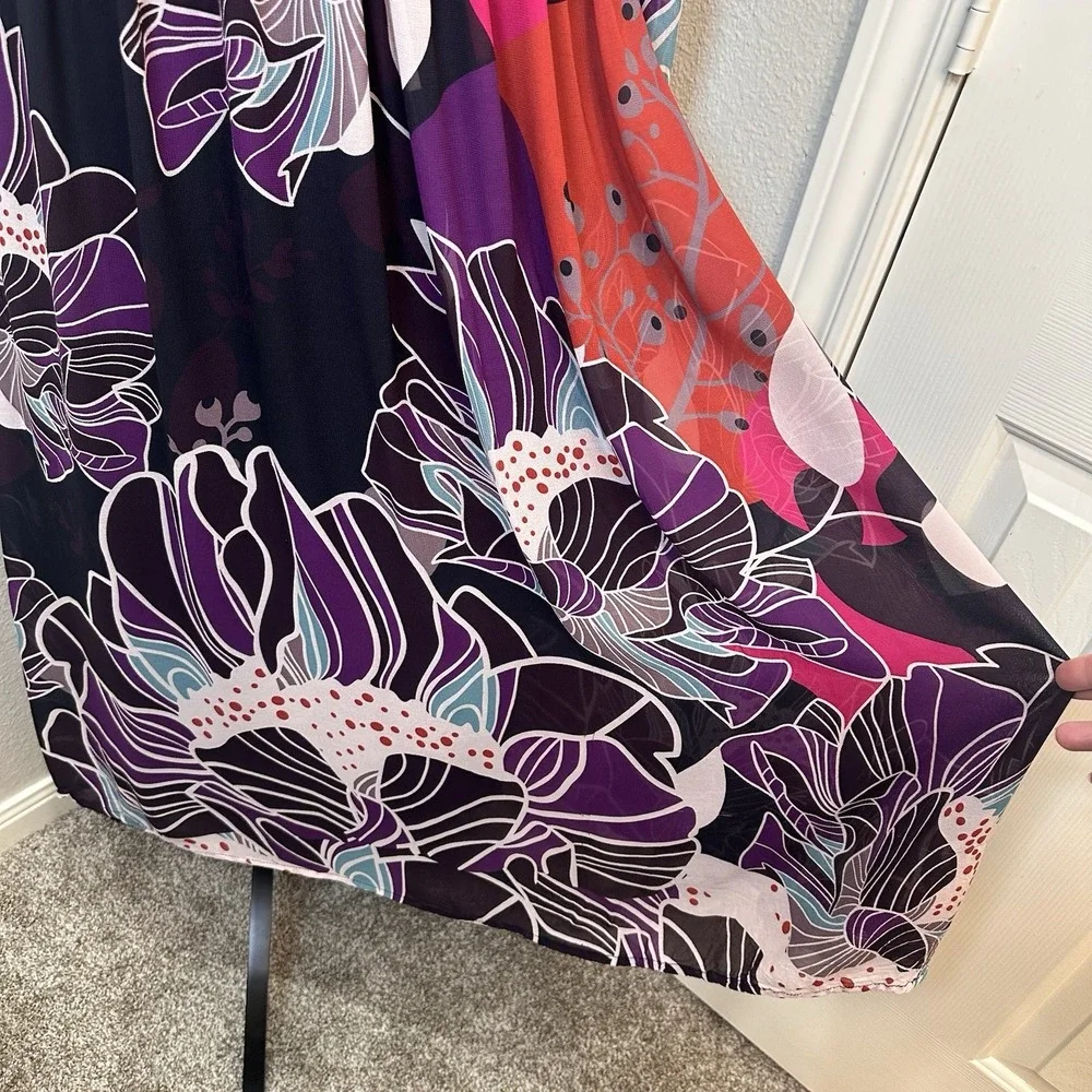 Anthropologie LET ME BE Floral Midi‎ Dress M Flowy Black Purple Party Wedding - Picture 6 of 15